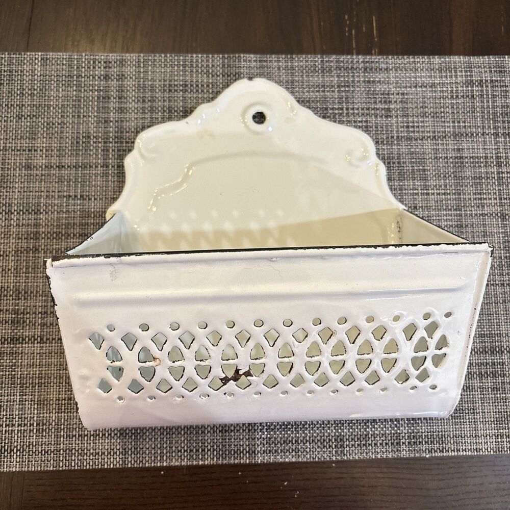Enameled Metal Mail Wall Pocket Letter Holder Organizer Farm House Cottagecore